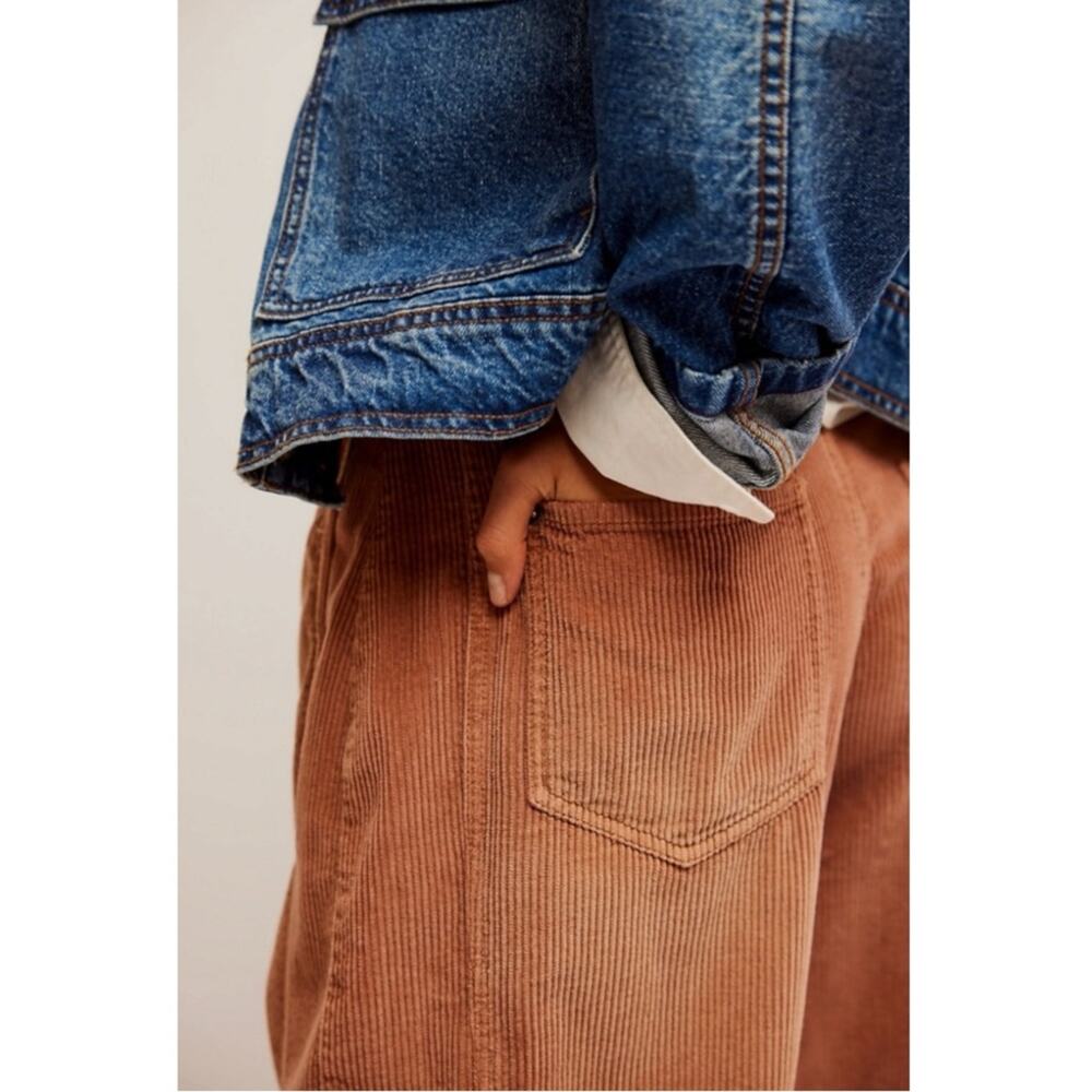 Free People Good Luck Cord Barrel Jeans Tan Brown Neutral Size 27 Corduroy - Picture 6 of 15